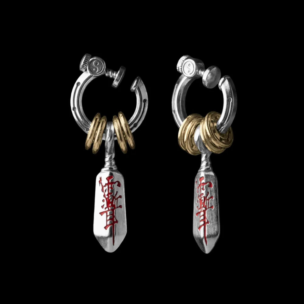 Silver With 18K GP Masterblade Talisman Clip on Earrings Details 02