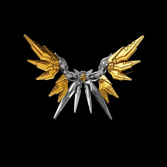 Silver With 18K Gold Mech Aegis Wings Details 01