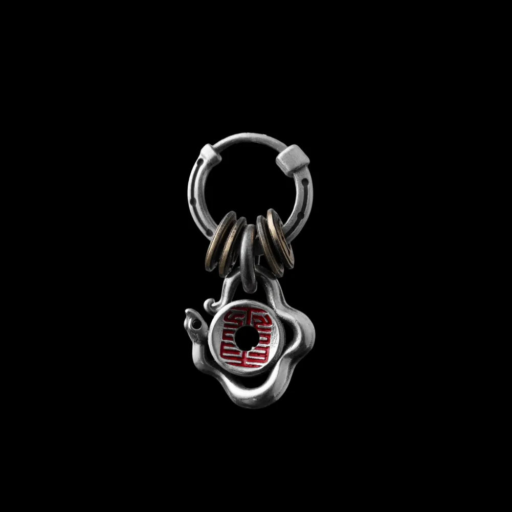 Silver With Cinnabar Snake Amulet Charm Masterblade Talisman Earrings Details 01