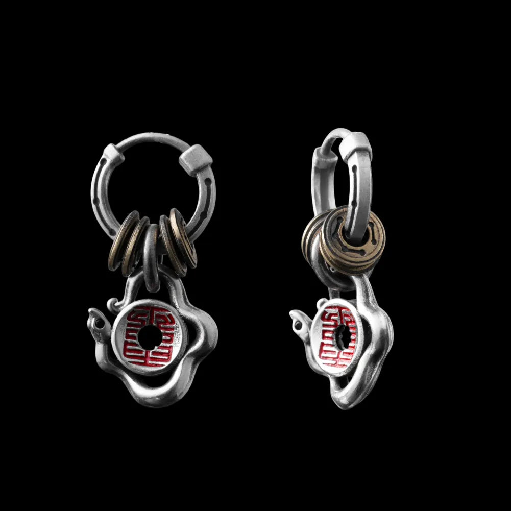 Silver With Cinnabar Snake Amulet Charm Masterblade Talisman Earrings Details 02