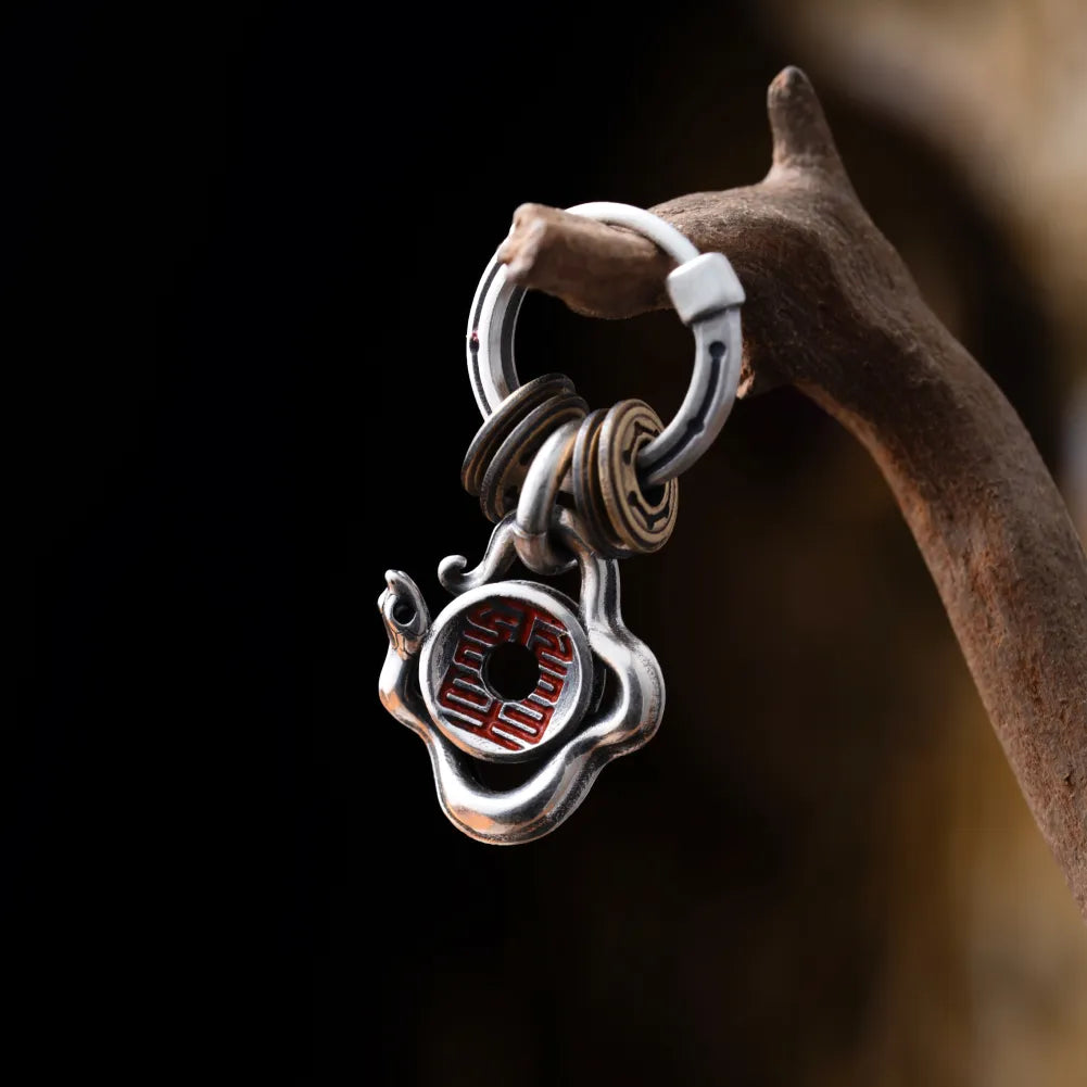 Silver With Cinnabar Snake Amulet Charm Masterblade Talisman Earrings Details 04