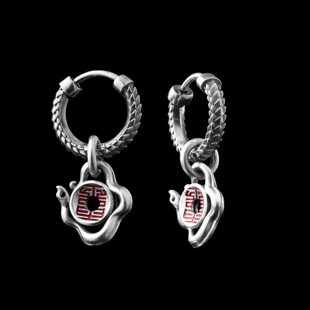 Silver With Cinnabar Snake Amulet Charm With Snake Skin Earrings Details 02