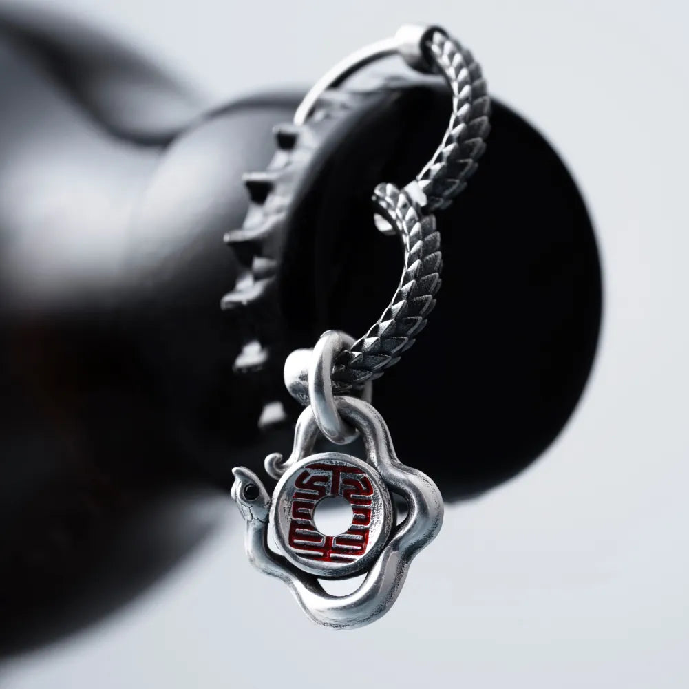 Silver With Cinnabar Snake Amulet Charm With Snake Skin Earrings Details 06