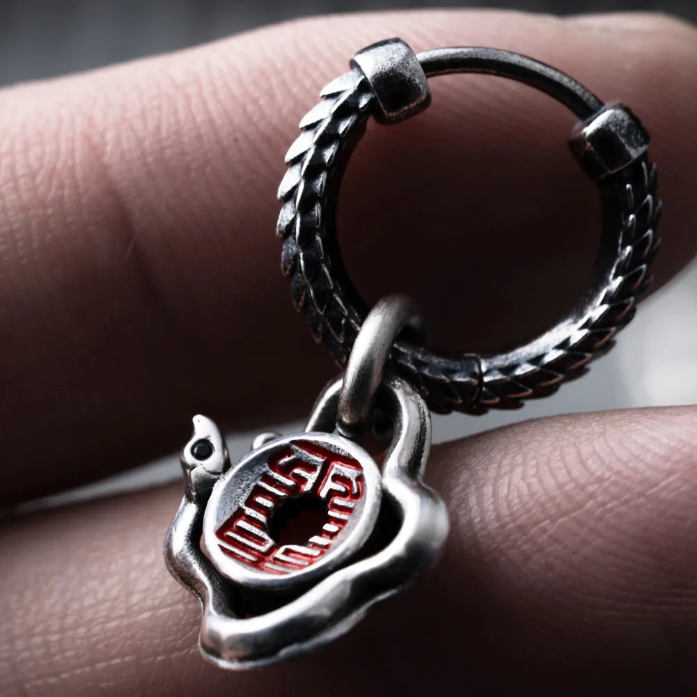 Silver With Cinnabar Snake Amulet Charm With Snake Skin Earrings Details 08