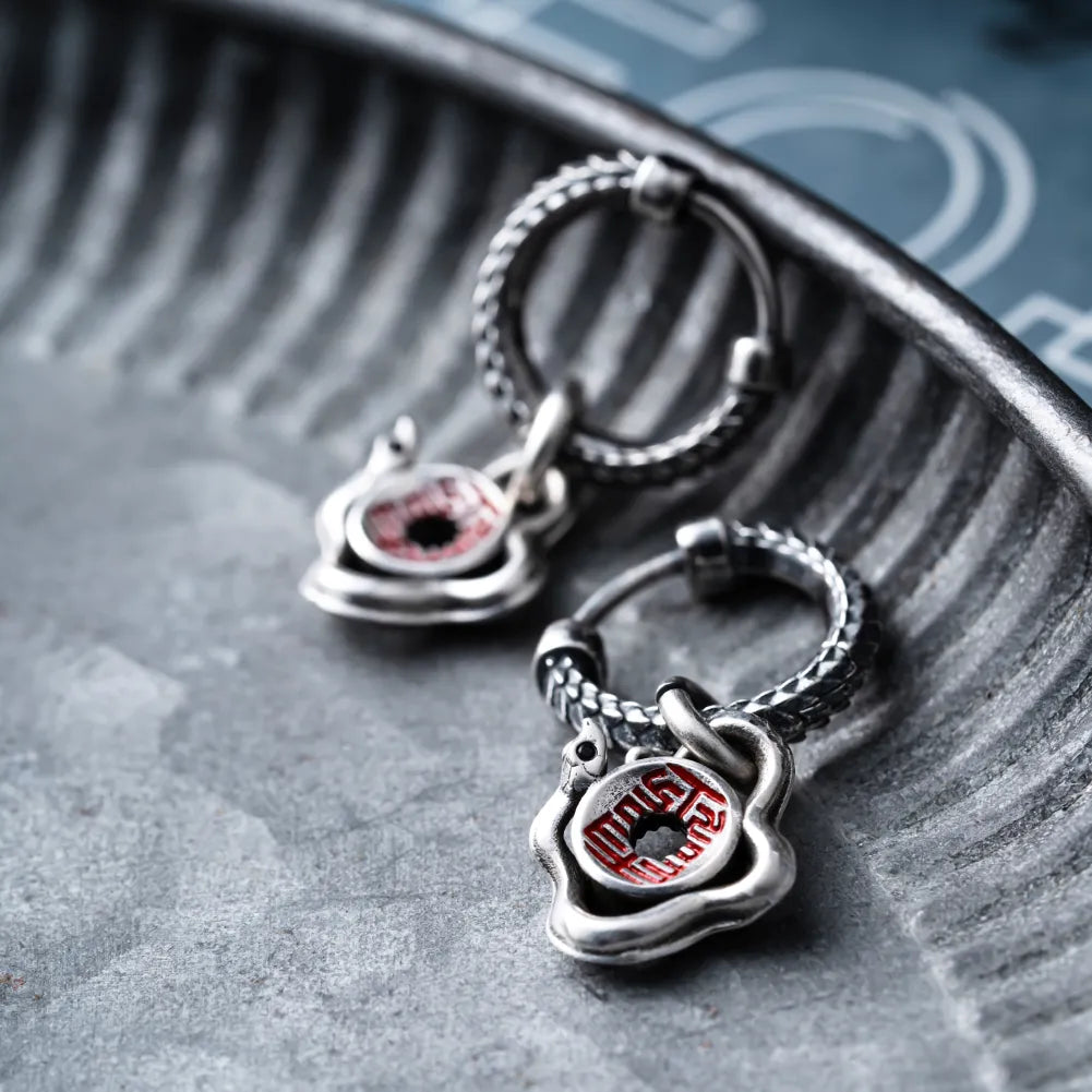 Silver With Cinnabar Snake Amulet Charm With Snake Skin Earrings Details 09