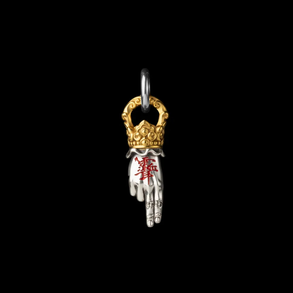 Sliver With 18K Gold Taoist Sword Mudra Charm Details 01