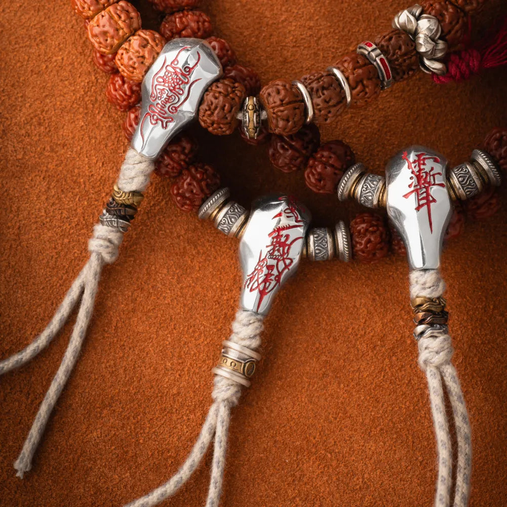 Sliver With Cinnabar Talisman Three Way Bead Details 04