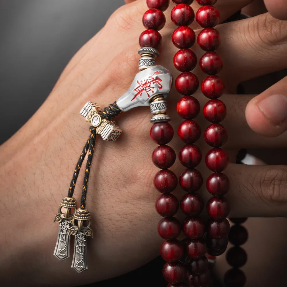 Sliver With Cinnabar Talisman Three Way Bead Details 05