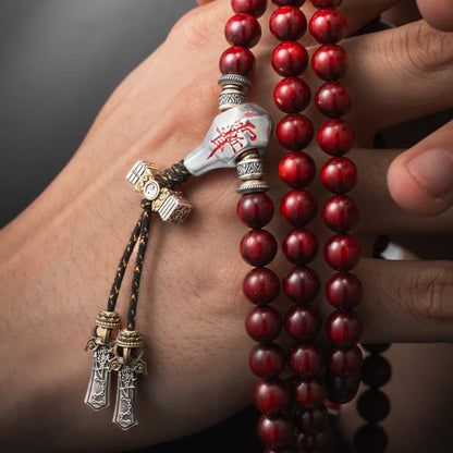 Sliver With Cinnabar Talisman Three Way Bead Details 05