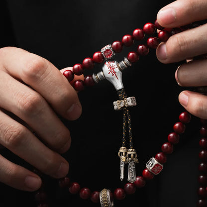 Sliver With Cinnabar Talisman Three Way Bead Details 06