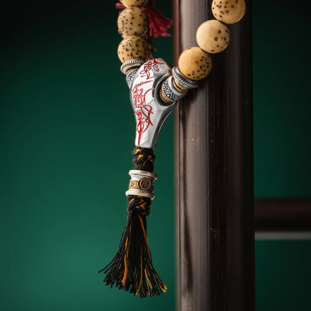 Sliver With Cinnabar Talisman Three Way Bead Details 07