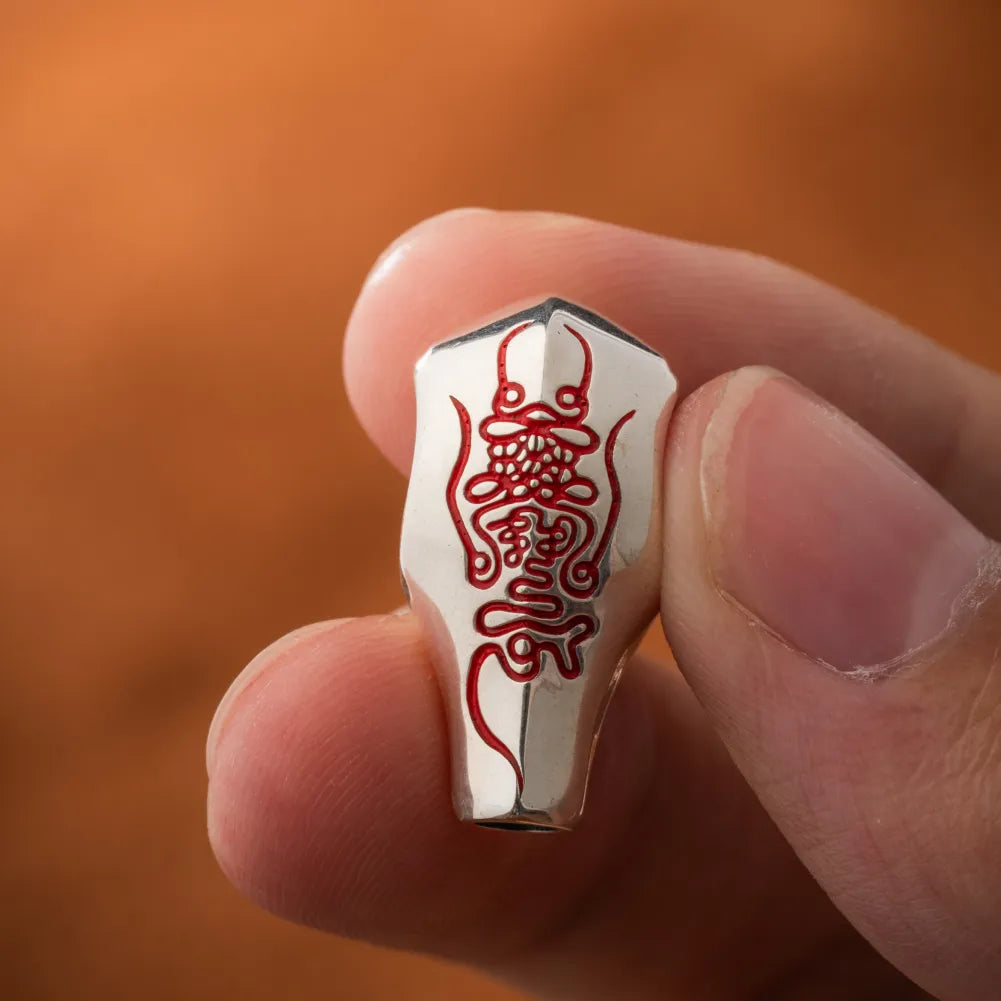 Sliver With Cinnabar Talisman Three Way Bead Details 08