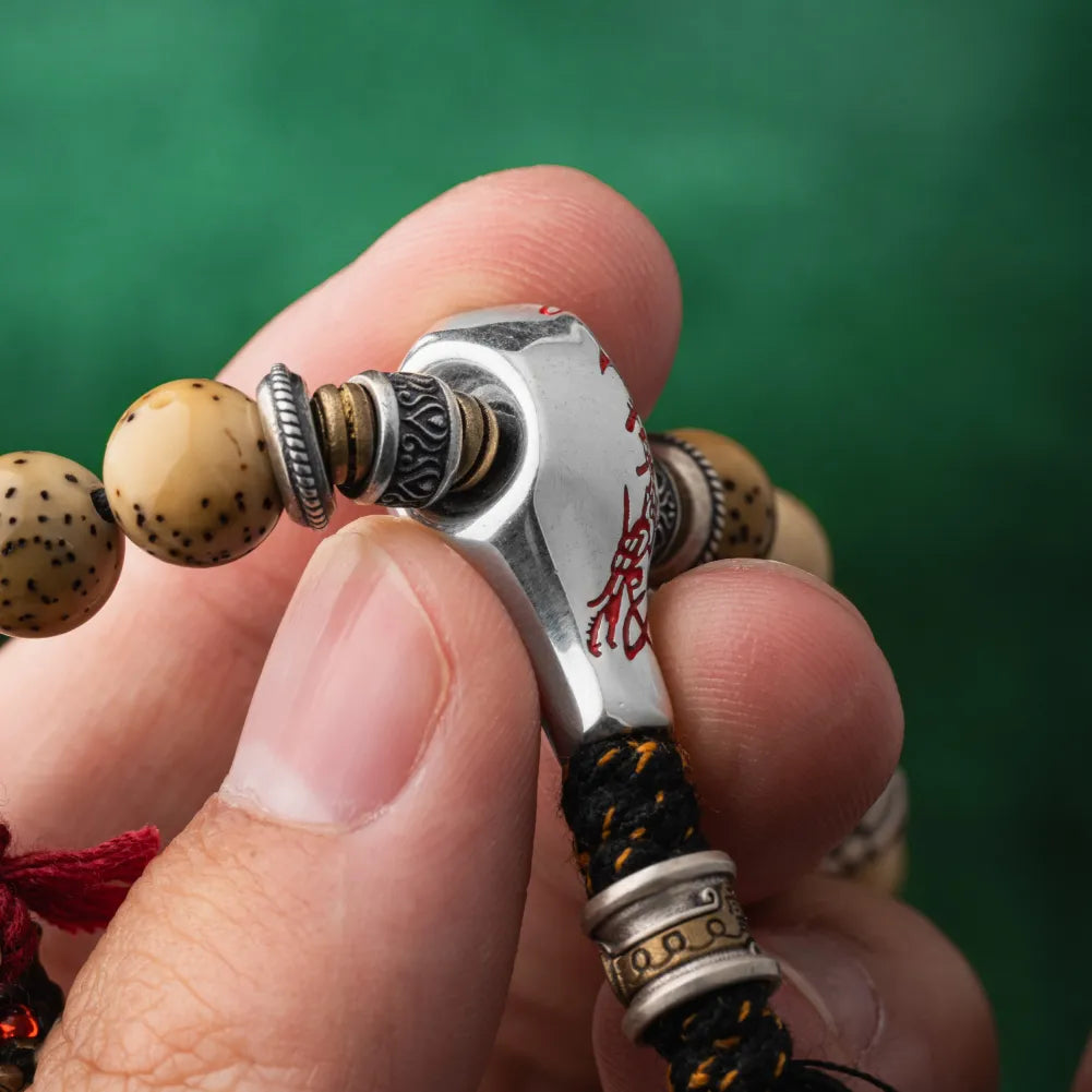 Sliver With Cinnabar Talisman Three Way Bead Details 10