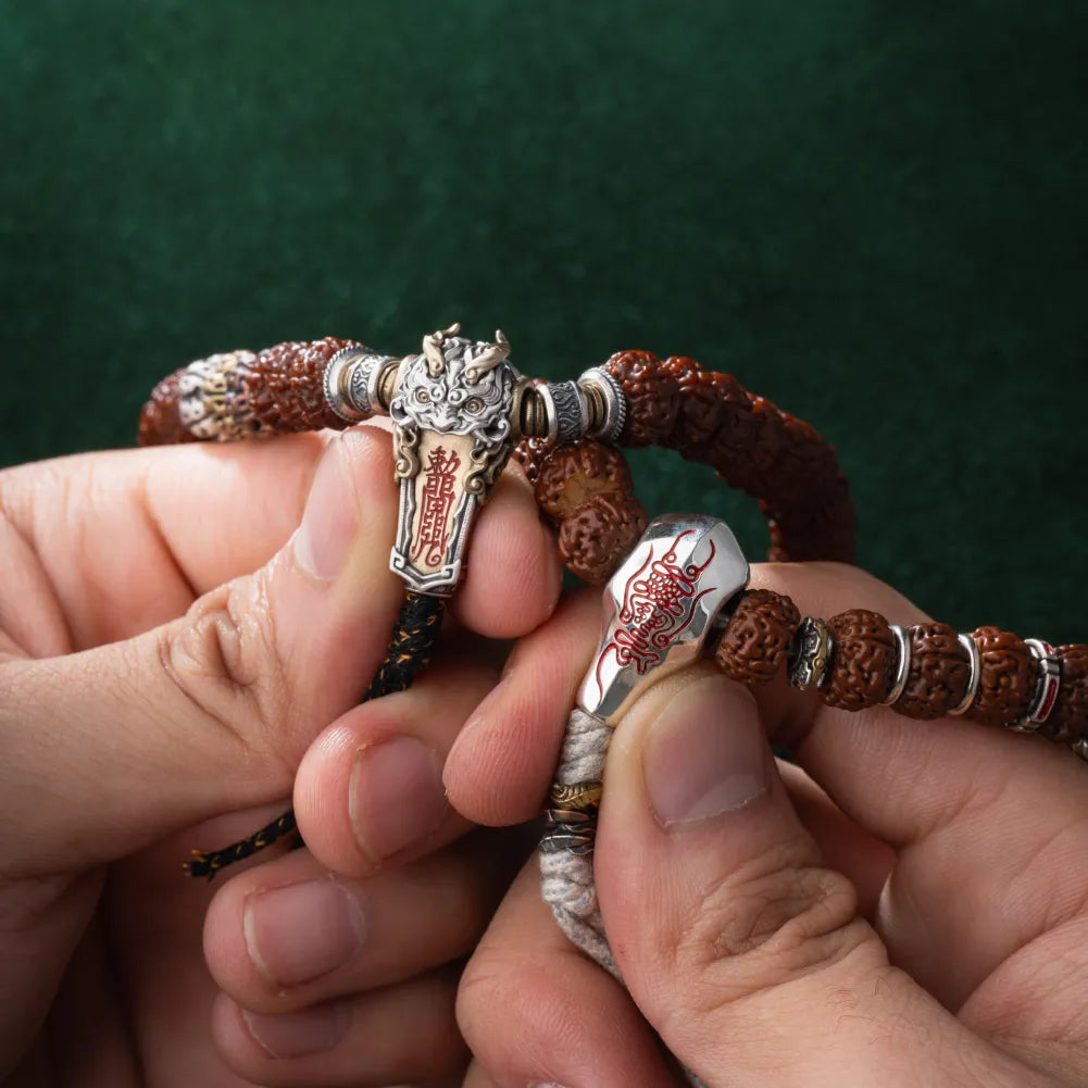 Sliver With Cinnabar Talisman Three Way Bead Details 12