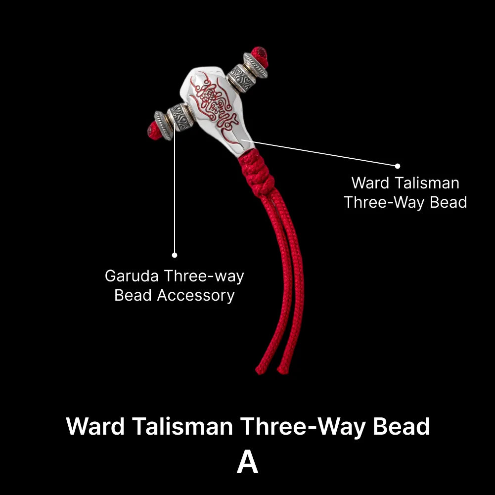 Sliver With Cinnabar Talisman Three Way Bead SKU 03