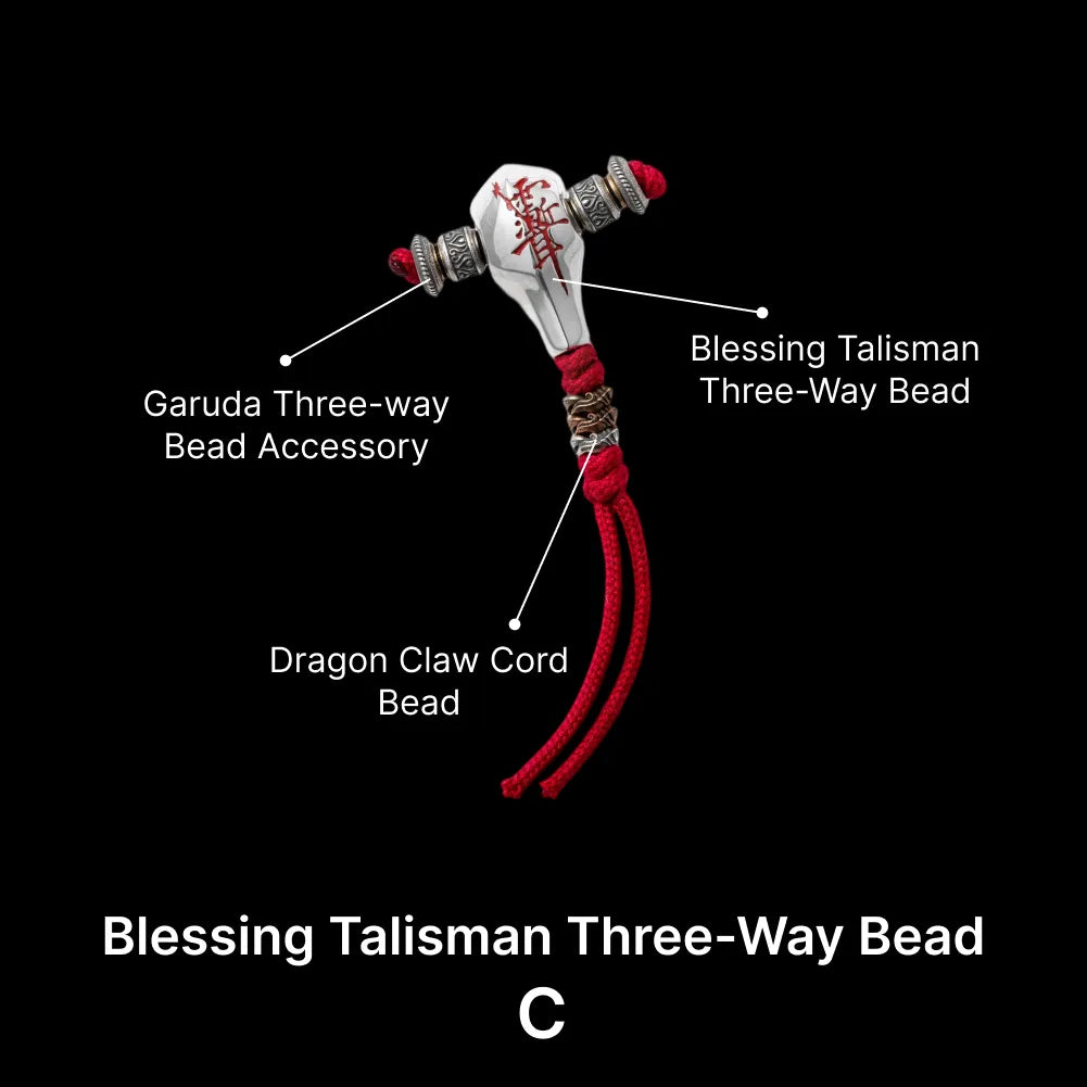 Sliver With Cinnabar Talisman Three Way Bead SKU 07