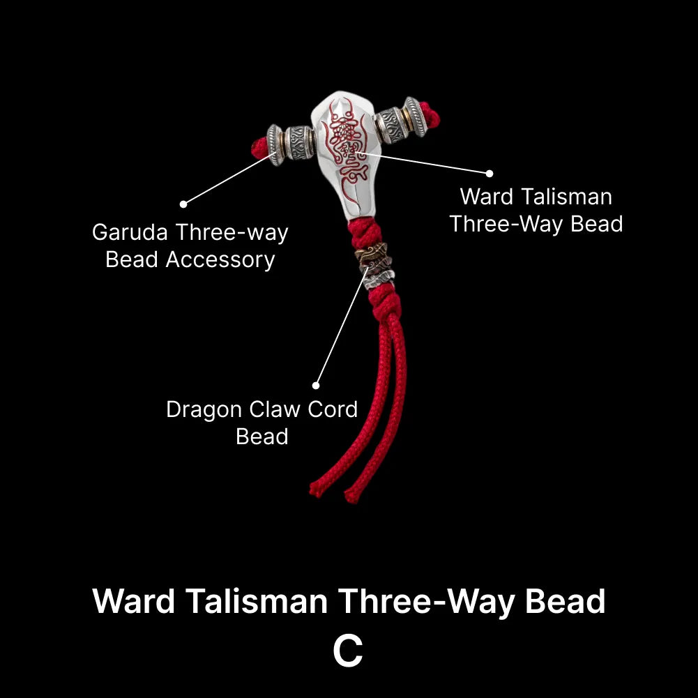 Sliver With Cinnabar Talisman Three Way Bead SKU 09