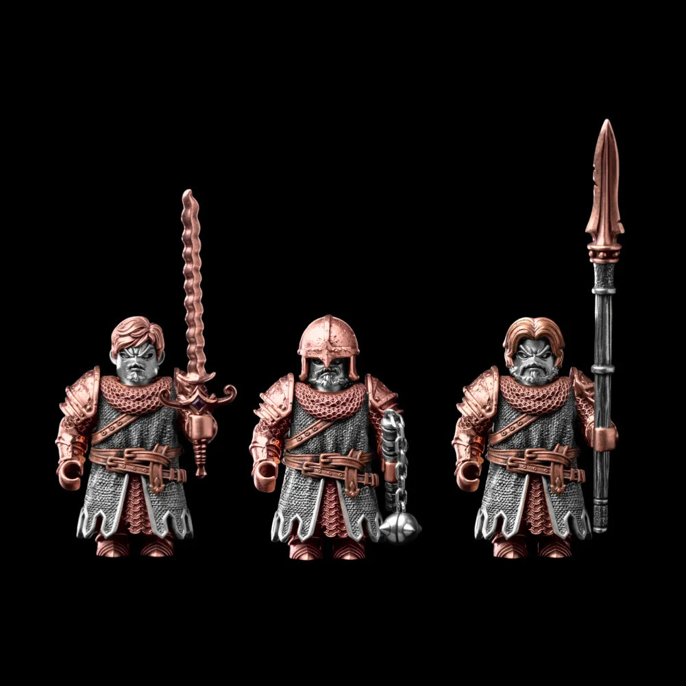 The Unnamed Medieval Infantry Copper & White Bronze Complete Warrior Trio Set Custom Black Background