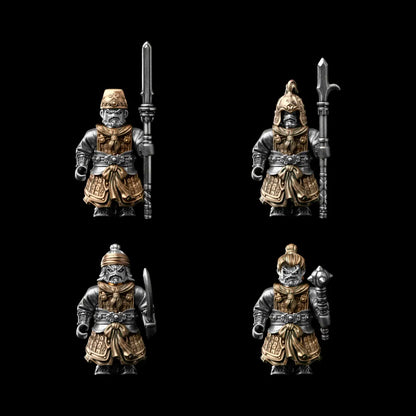 The Unnamed Song Infantry Brass White Bronze Complete Warrior Quartet Set Black Background