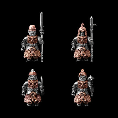 The Unnamed Song Infantry Copper White Bronze Complete Warrior Quartet Set Black Background