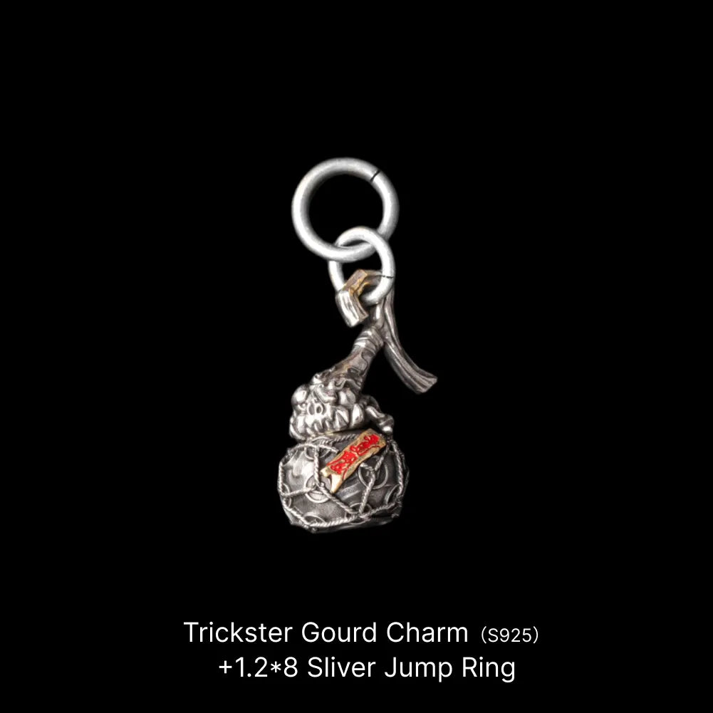 Trickster Gourd Charm Oxidized Silver Brass Cinnabar Charm Only