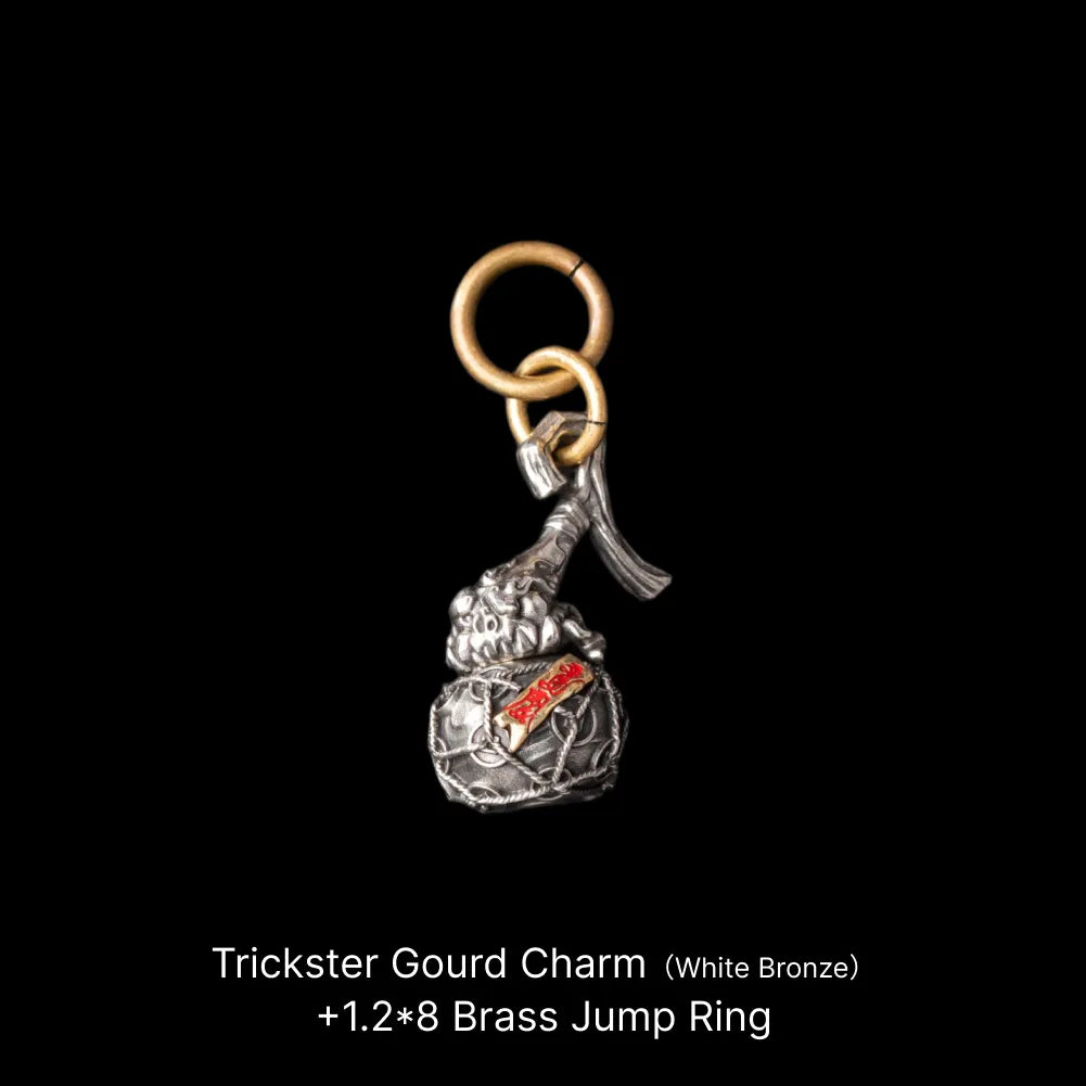 Trickster Gourd Charm White Bronze Brass Cinnabar Charm Only