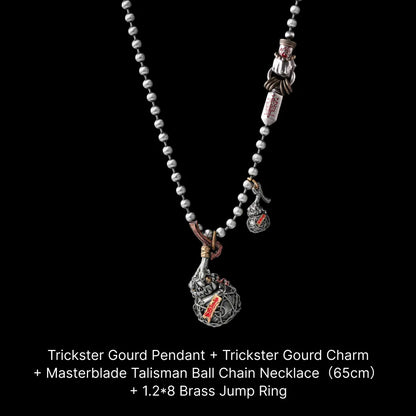Trickster Gourd Pendant White Bronze Brass Copper Cinnabar Ball Chain Necklace
