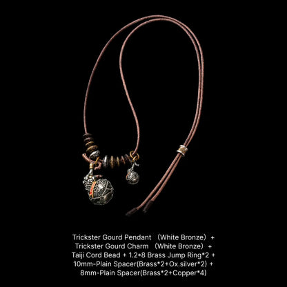 Trickster Gourd Pendant White Bronze Brass Copper Cinnabar Rope Necklace