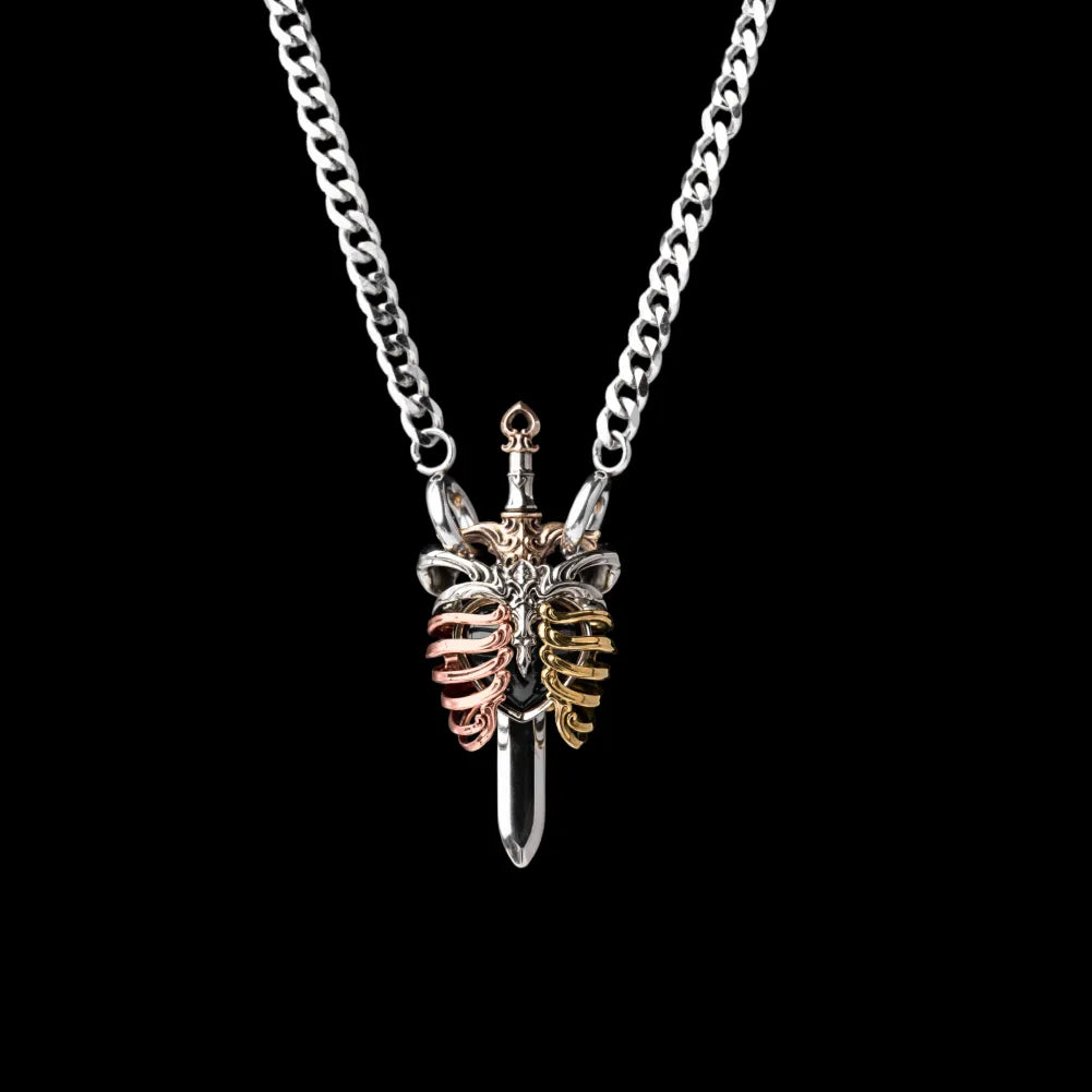 White Bronze Copper Brass Blackened The Beating Heart Pendant Small with Silver necklace
