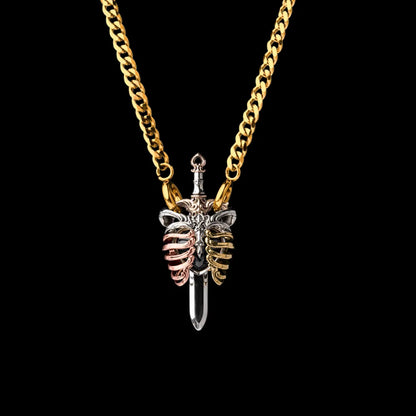 White Bronze Copper Brass Blackened The Beating Heart Pendant with Gold Nekcklace