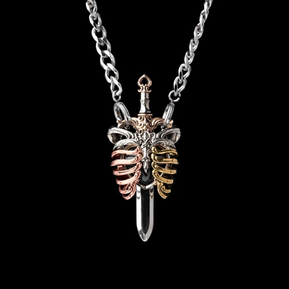 White Bronze Copper White Bronze Copper Brass Blackened Blackened The Beating Heart Pendant large with silver necklace