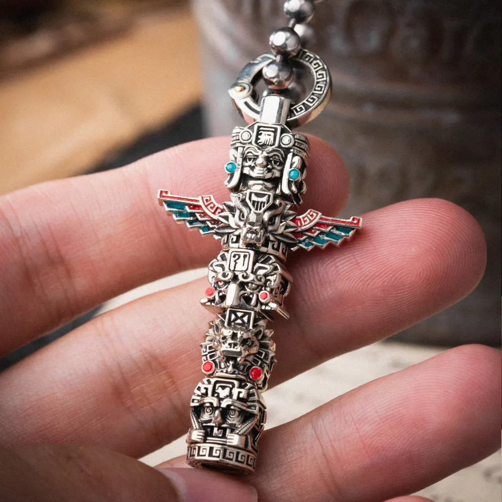 Polished White Bronze Mayan Tote Pendant Details 06