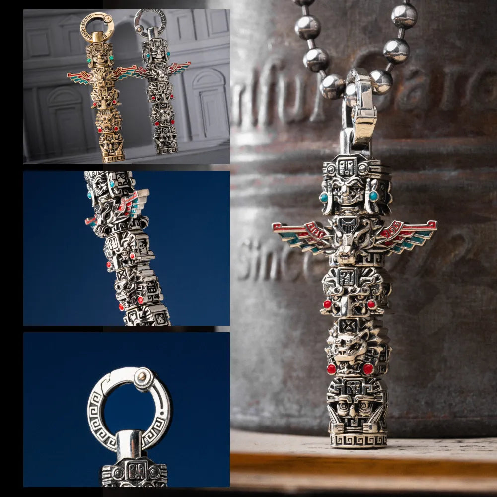 Polished White Bronze Mayan Tote Pendant Details 05