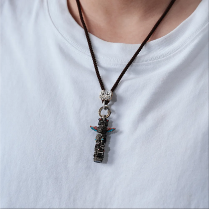 White Bronze Mayan Totem Pendant Details 03