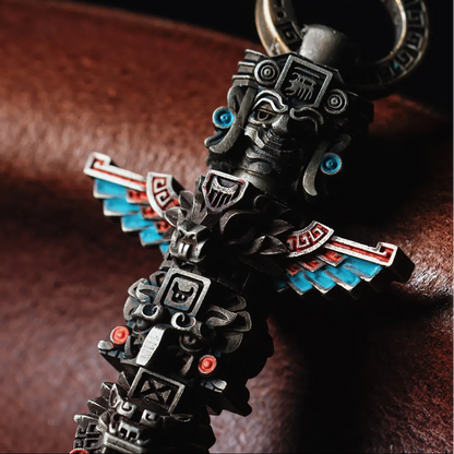 White Bronze Mayan Totem Pendant Details 04