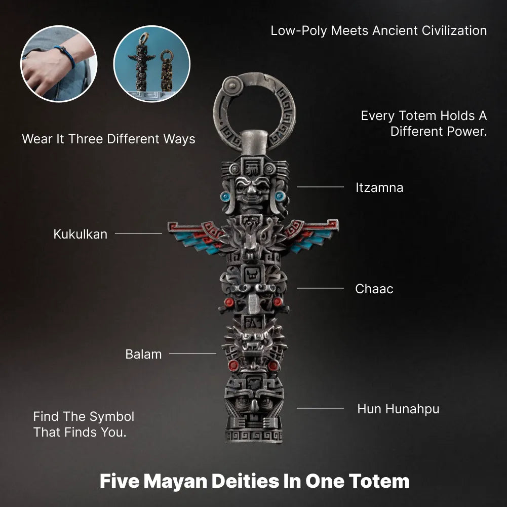 White Bronze Mayan Totem Pendant Details