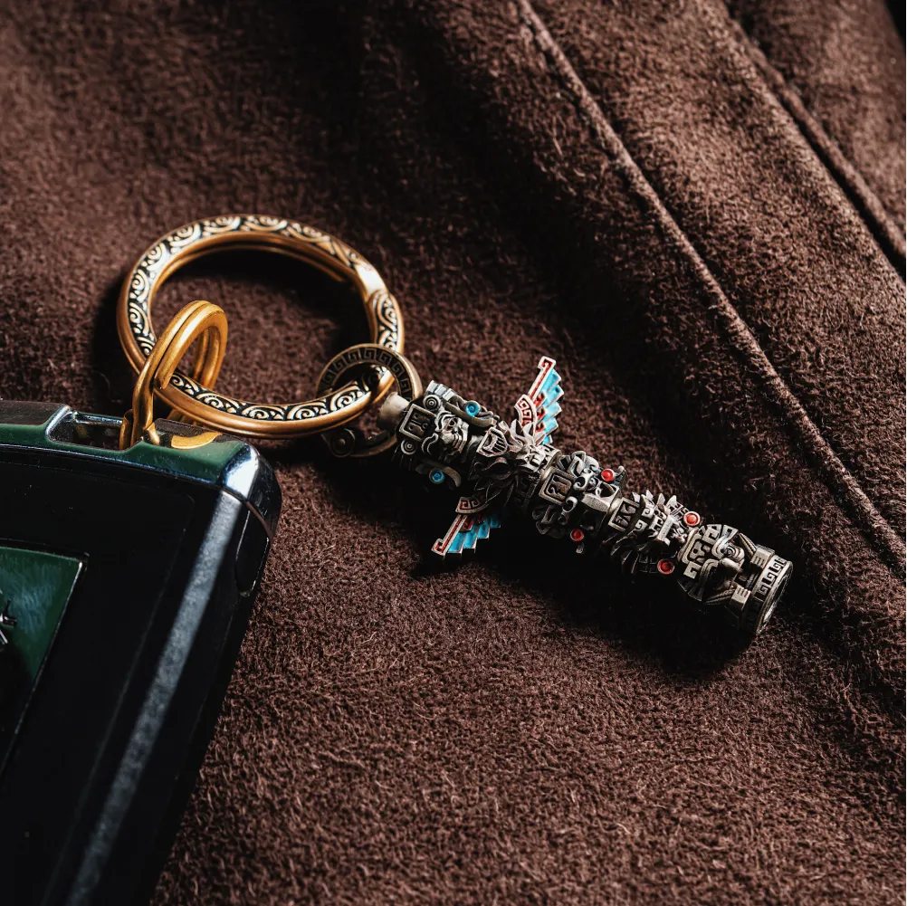 White Bronze Mayan Totem Pendant Details 05