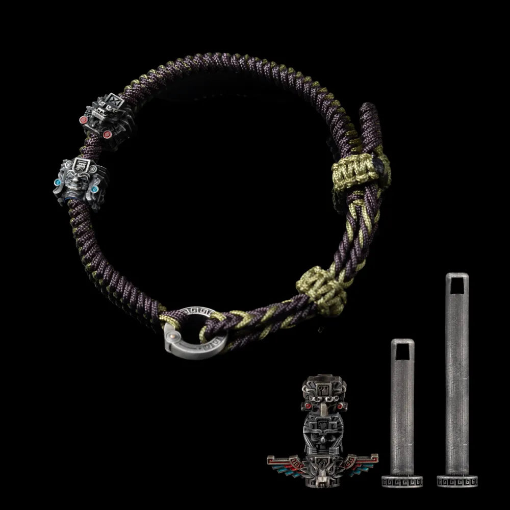 White Bronze Mayan Totem Rope Bracelet Option01