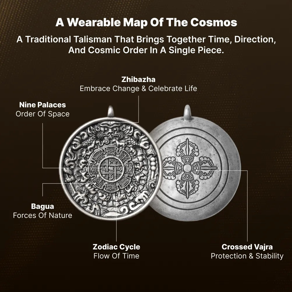 White Bronze Nine Palaces Bagua Talisman Pendant Details 03