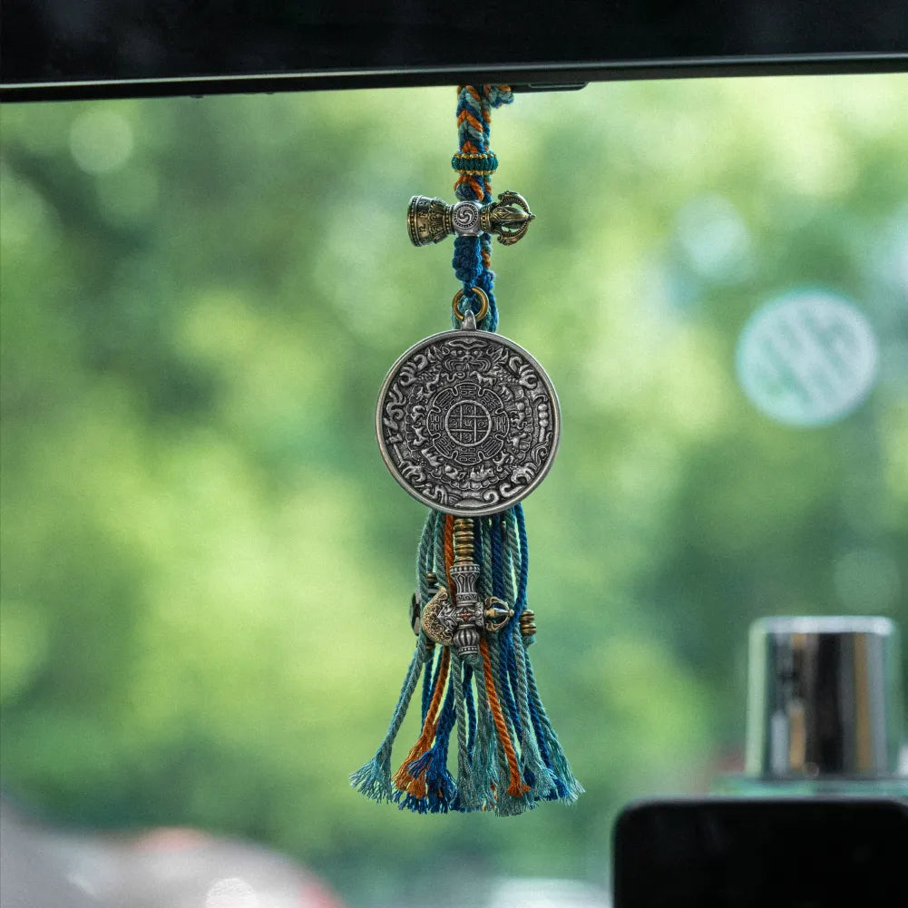 White Bronze Nine Palaces Bagua Talisman Pendant Details 06