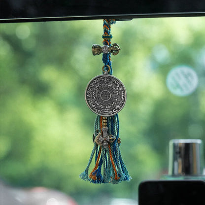 White Bronze Nine Palaces Bagua Talisman Pendant Details 06