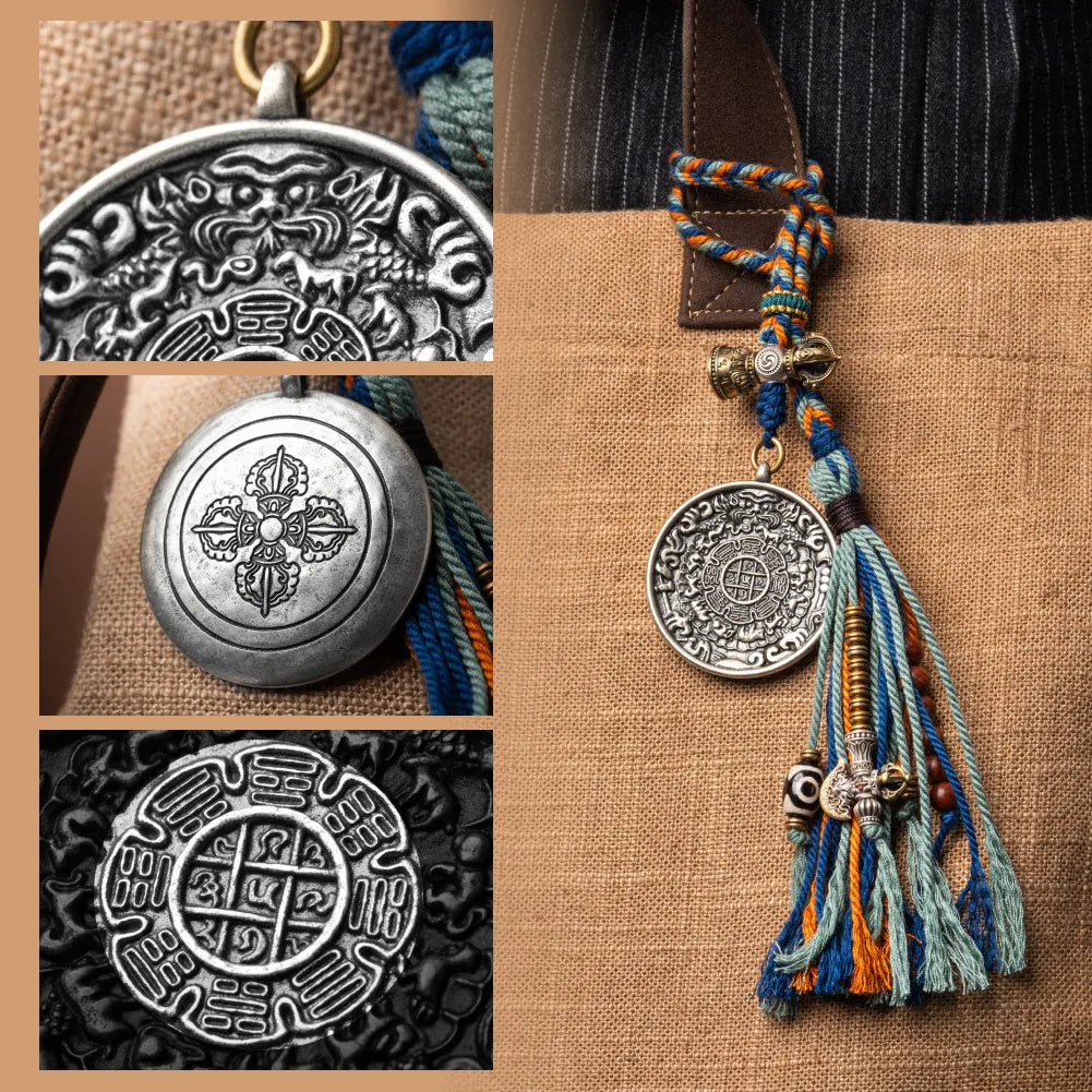 White Bronze Nine Palaces Bagua Talisman Pendant Details 07