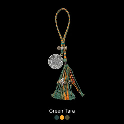 White Bronze Nine Palaces Bagua Talisman Pendant Green Tara Style