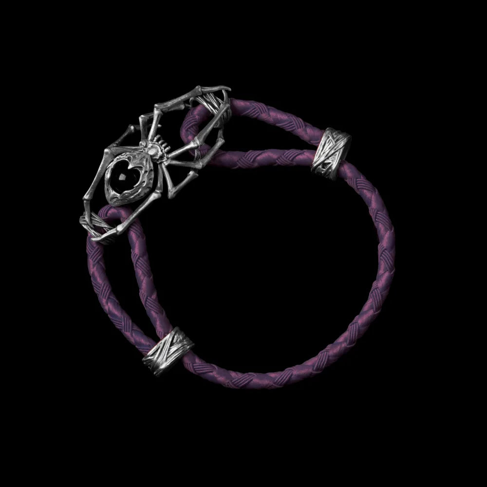 White Bronze Spider Rope Bracelet Braided Rope Dark Purple