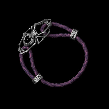 White Bronze Spider Rope Bracelet Braided Rope Dark Purple