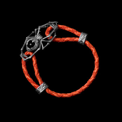 White Bronze Spider Rope Bracelet Braided Rope Deep Orange