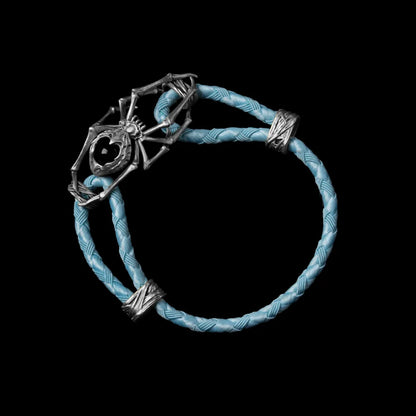 White Bronze Spider Rope Bracelet Braided Rope Light Blue