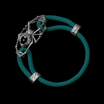 White Bronze Spider Rope Bracelet Milan Rope Dark Green