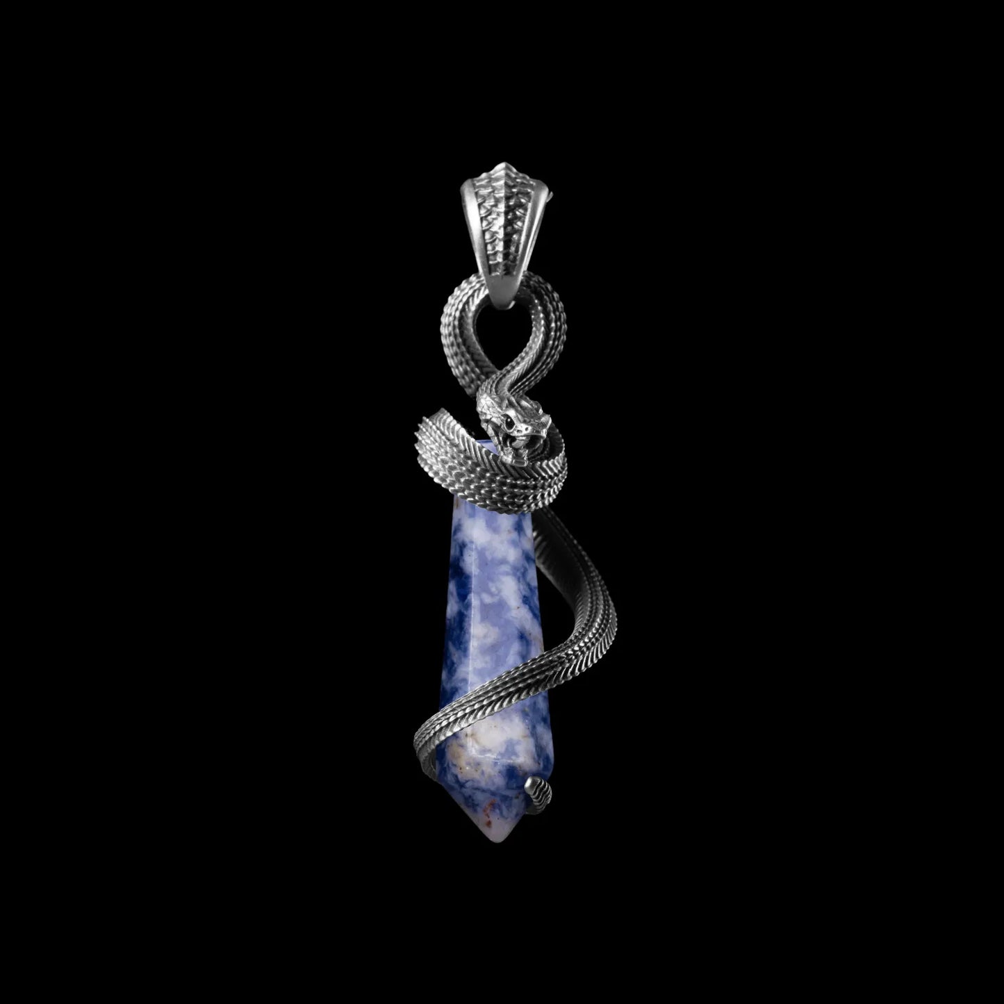 White Bronze Venom_ Heart Pendant Blue Lace Agate