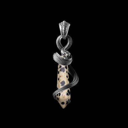 White Bronze Venom_ Heart Pendant Dalmatian Stone